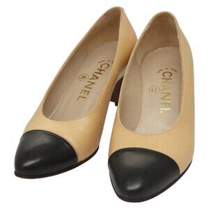 Chanel High Heels Leather 35 1 2c Beige Black CC
